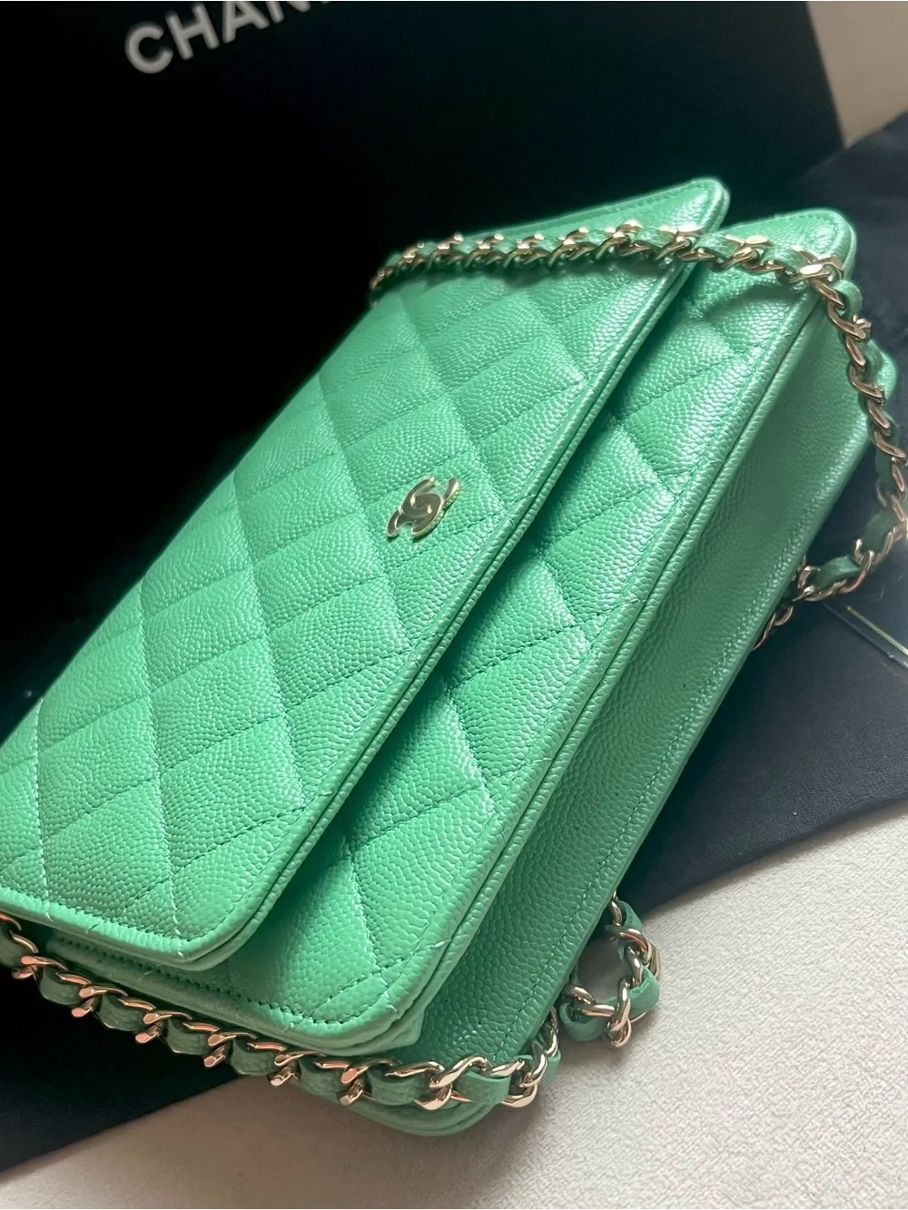 💚💚Chanel Caviar Green WOC Wallet On Chain